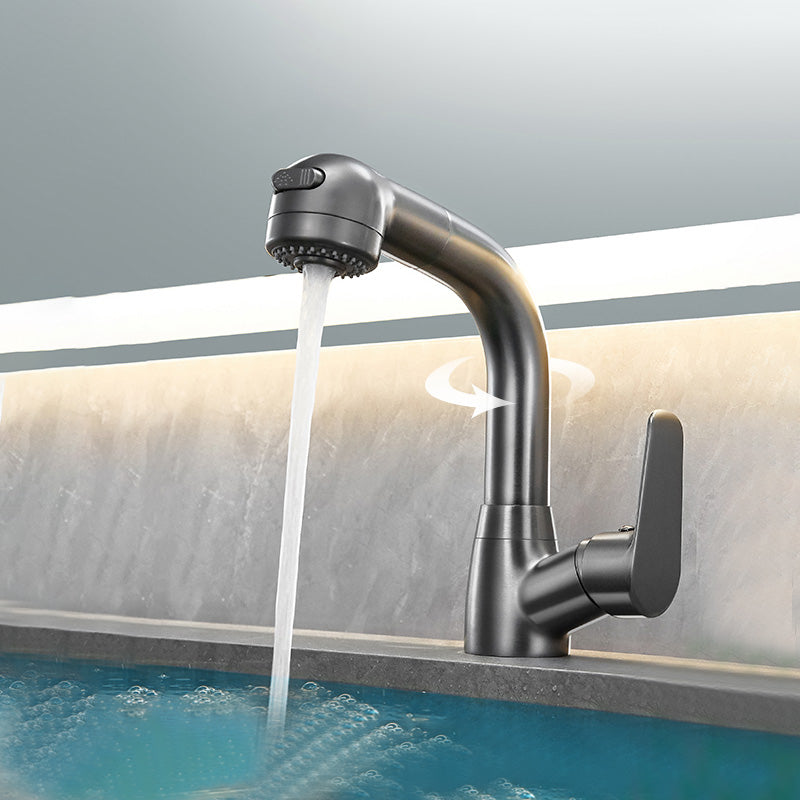 Modern Vessel Sink Faucet Lever Handle Pull-out Bathroom Faucet