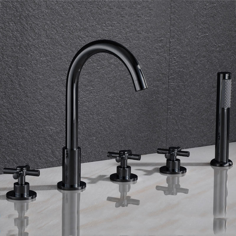 Contemporary Bathroom Faucet Deck Mounted Copper Low Arc Swivel Roman Tub Faucet Set