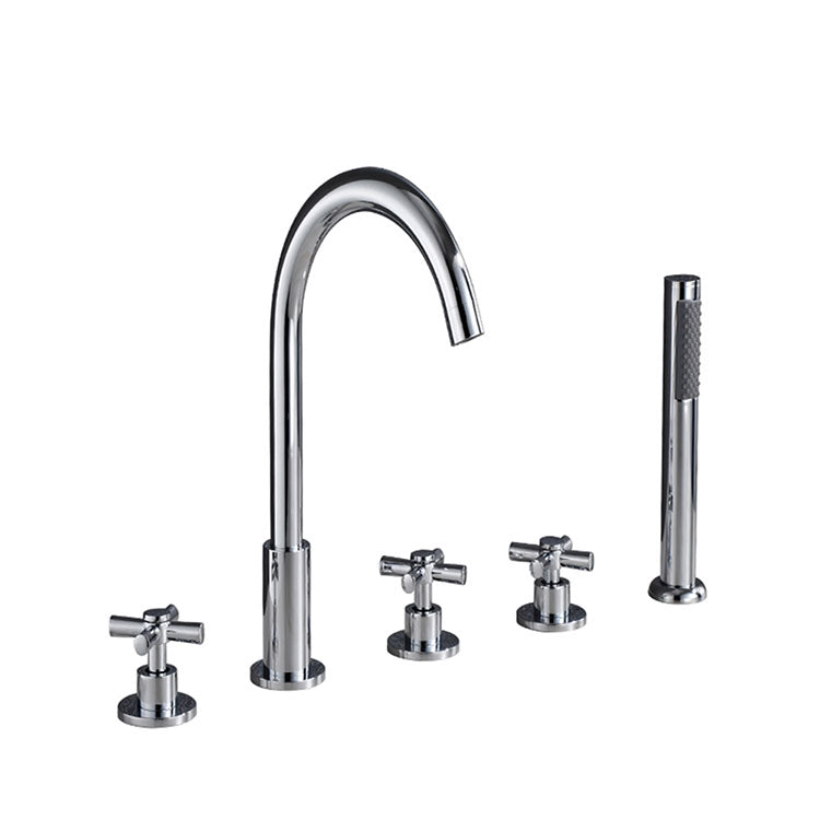 Contemporary Bathroom Faucet Deck Mounted Copper Low Arc Swivel Roman Tub Faucet Set