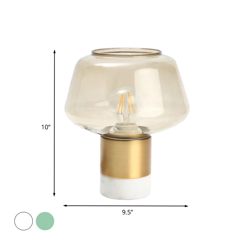 Open-Top Clear Glass Night Light Modern 1 Head Gold Plug In Table Lamp with Round White/Green Marble Base