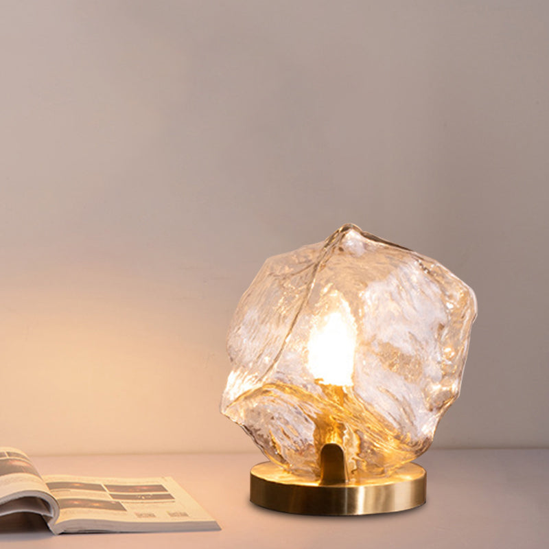 Lampada da tavolo a forma di gemma d'oro Lampada da notte moderna a 1 luce cognac/vetro trasparente per soggiorno