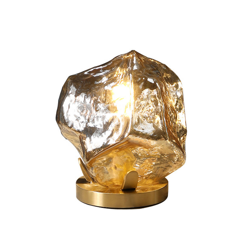 Lampada da tavolo a forma di gemma d'oro Lampada da notte moderna a 1 luce cognac/vetro trasparente per soggiorno