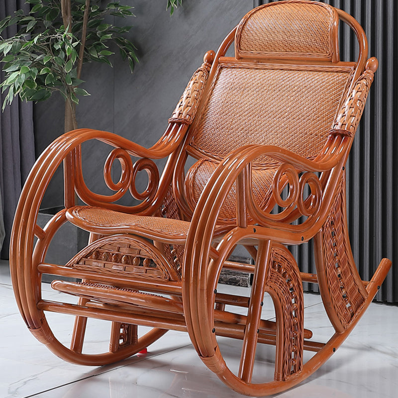 Traditional Rocking Chair Wicker Spindle Backrest Built-in Armrest Indoor Rocking Chair