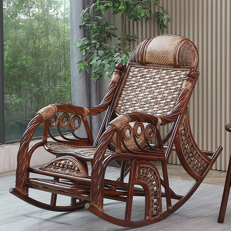 Traditional Rocking Chair Wicker Spindle Backrest Built-in Armrest Indoor Rocking Chair