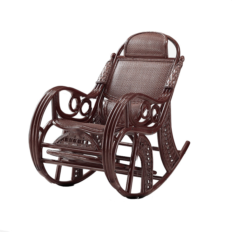 Traditional Rocking Chair Wicker Spindle Backrest Built-in Armrest Indoor Rocking Chair
