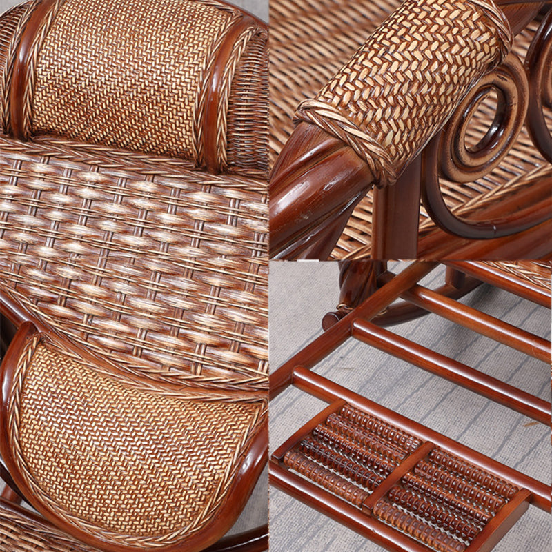 Traditional Rocking Chair Wicker Spindle Backrest Built-in Armrest Indoor Rocking Chair