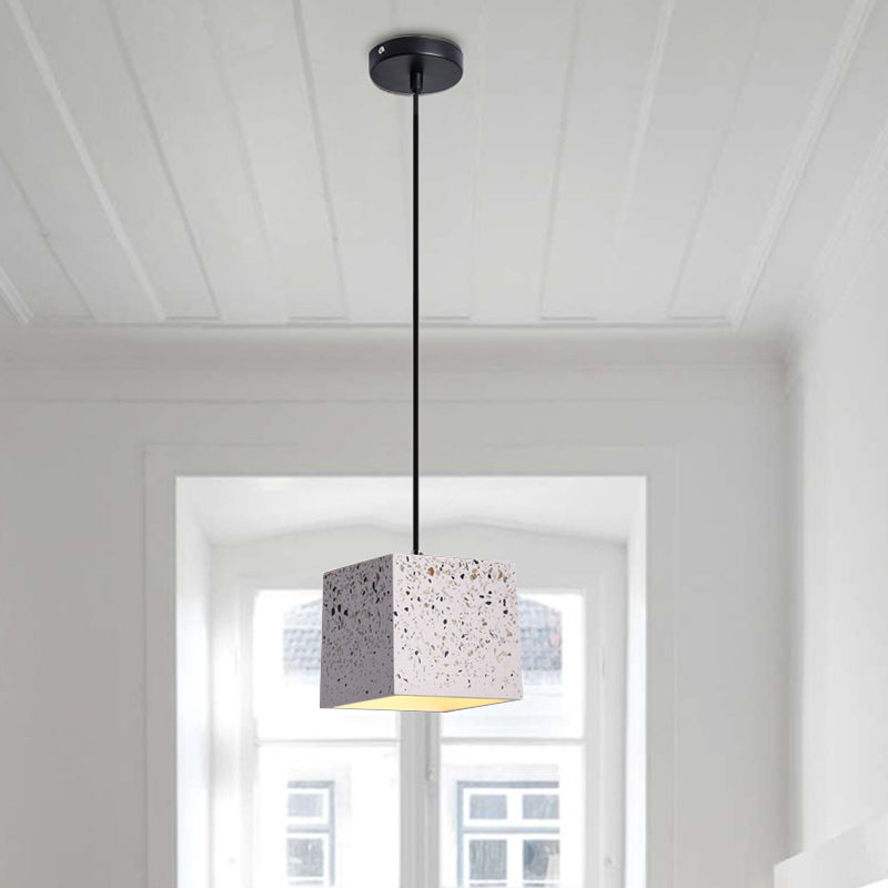Éclairage pendentif en cube blanc moderne Nordic 1 Light Terrazzo Plafond lampe pour restaurant