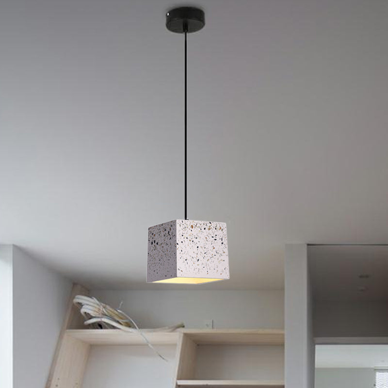Éclairage pendentif en cube blanc moderne Nordic 1 Light Terrazzo Plafond lampe pour restaurant