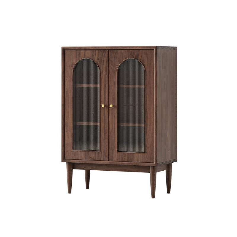 Mid-Century Modern Solid Wood Chest Rectangle Accent Cabinet with Glass Top