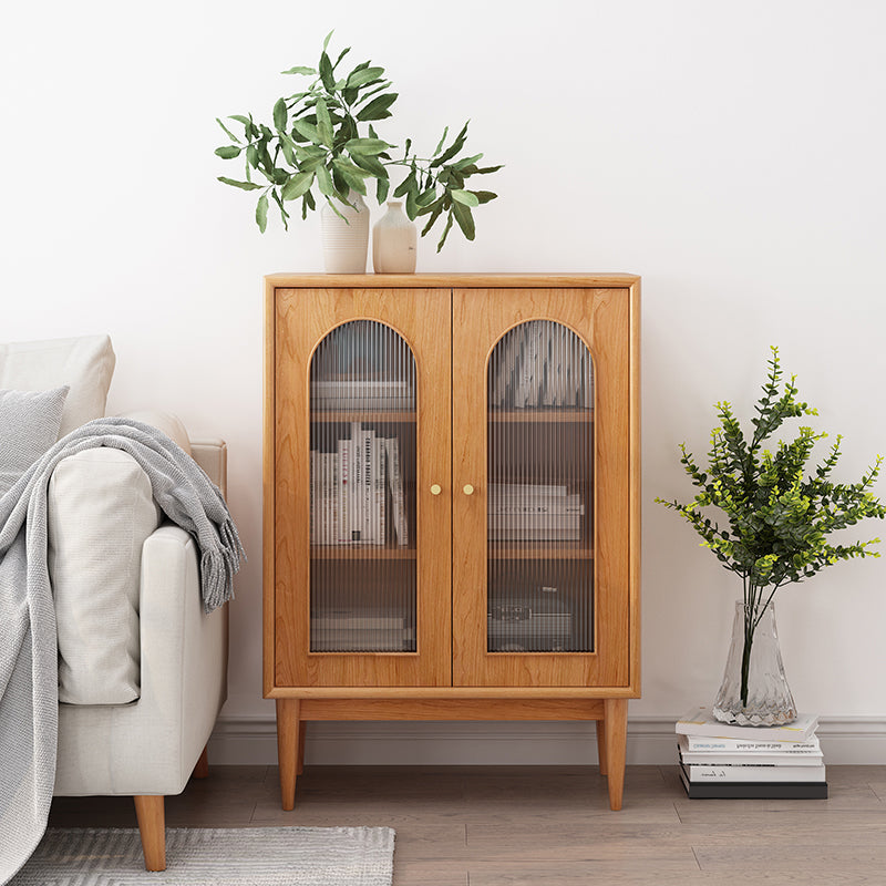 Mid-Century Modern Solid Wood Chest Rectangle Accent Cabinet with Glass Top