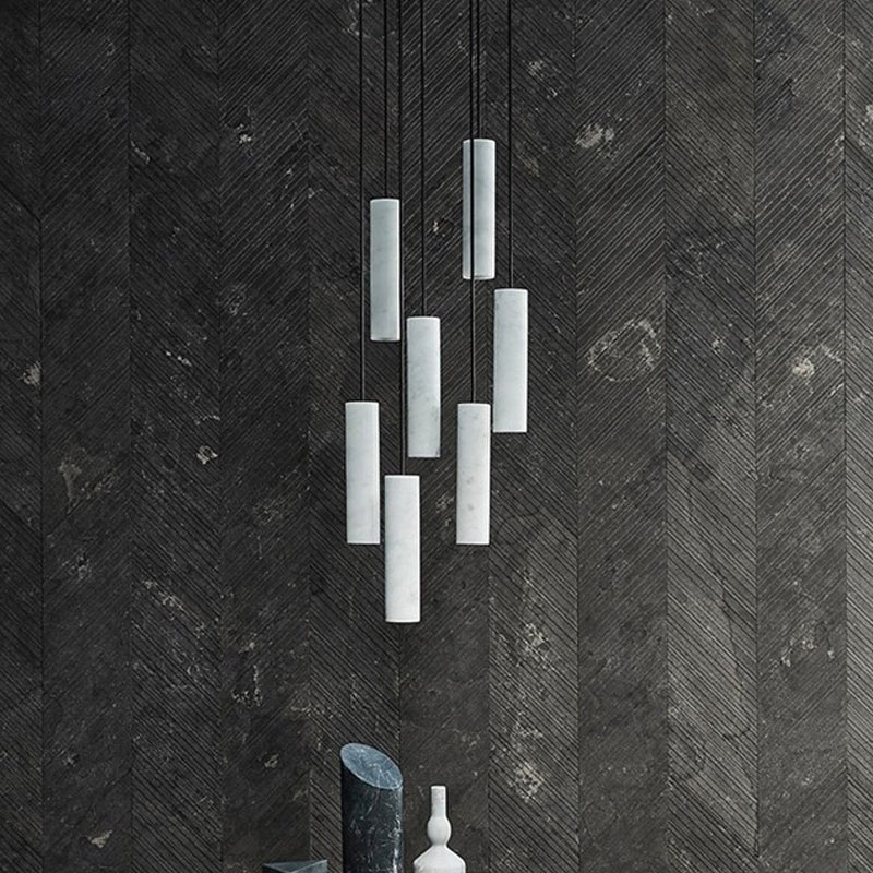 Minimalist Tubular Hanging Light Marble 1-Light Restaurant Pendant Ceiling Lamp in White
