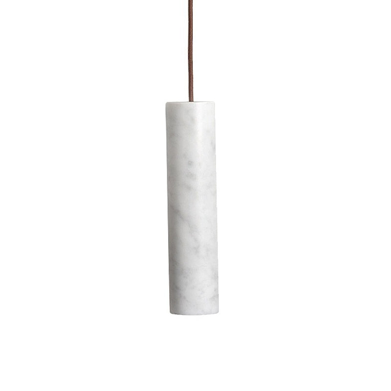Minimalist Tubular Hanging Light Marble 1-Light Restaurant Pendant Ceiling Lamp in White