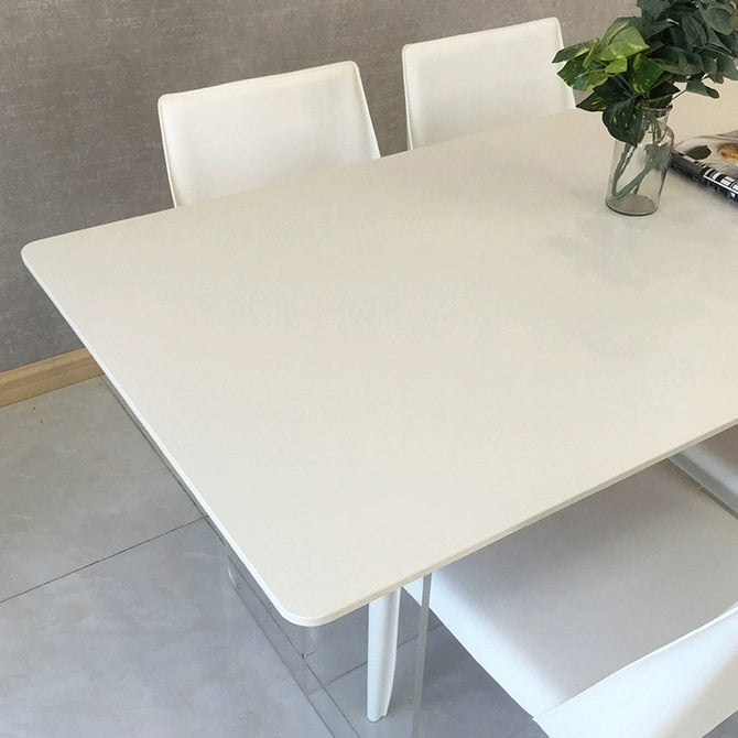 White Stone Dinette Table with Acrylic Base Modern Rectangle Dining Table