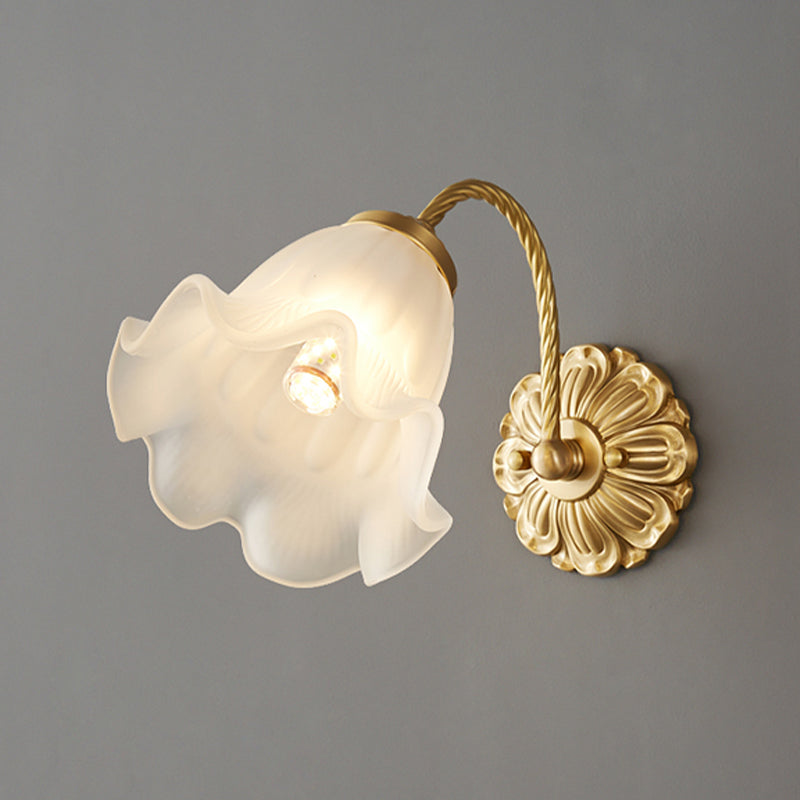 1-Light Wall Lamp Flower Shape Wall Mount Lamp with Glass Shade for Bedroom