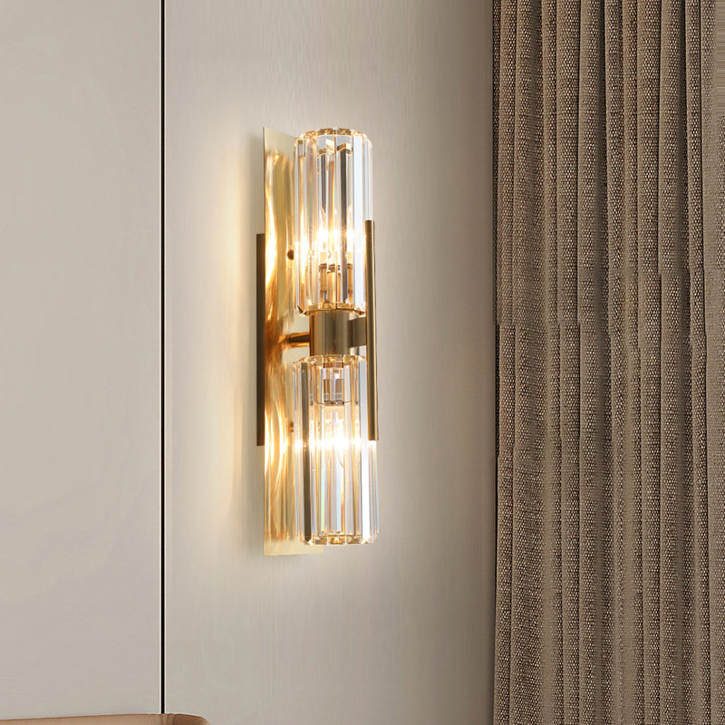 Cylinder Shape Crystal Wall Light Modern Style 2-Lights Wall Mount Lighting in Gold
