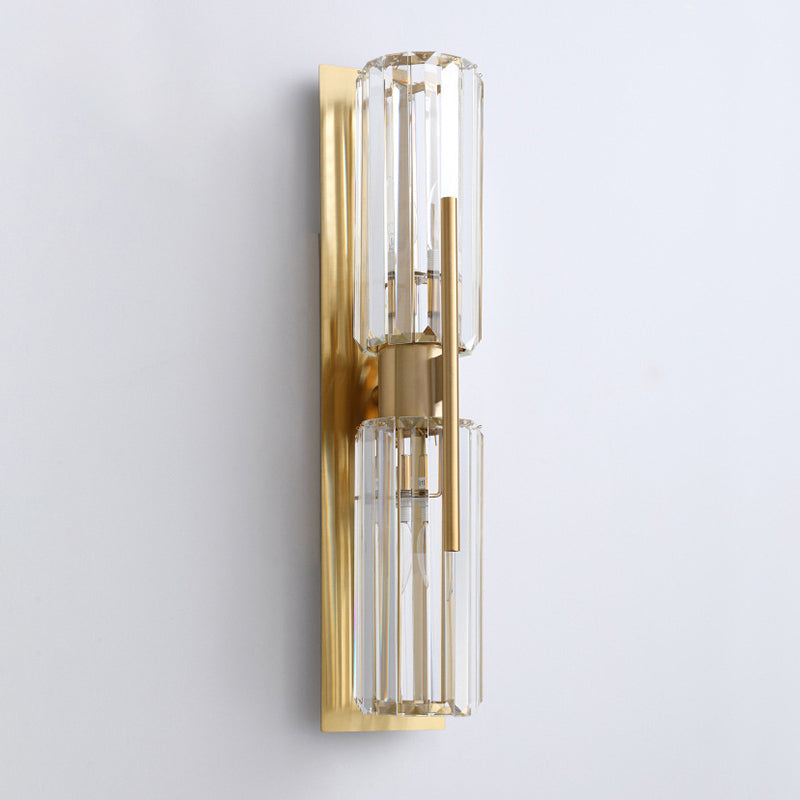 Cylinder Shape Crystal Wall Light Modern Style 2-Lights Wall Mount Lighting in Gold