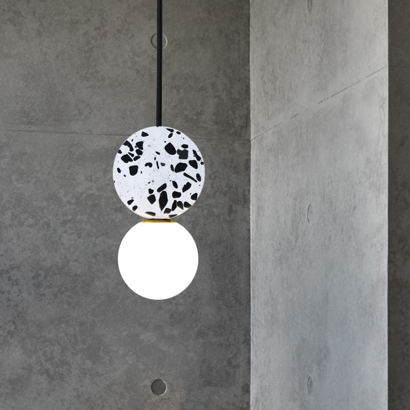 Black Round Ceiling Light Modern 1 Light Marble LED Pendant Lamp with Modo White Glass Shade