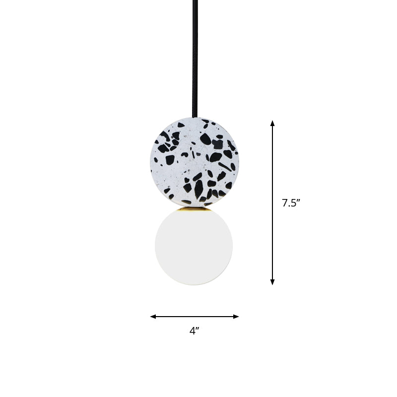 Black Round Ceiling Light Modern 1 Light Marble LED Pendant Lamp with Modo White Glass Shade