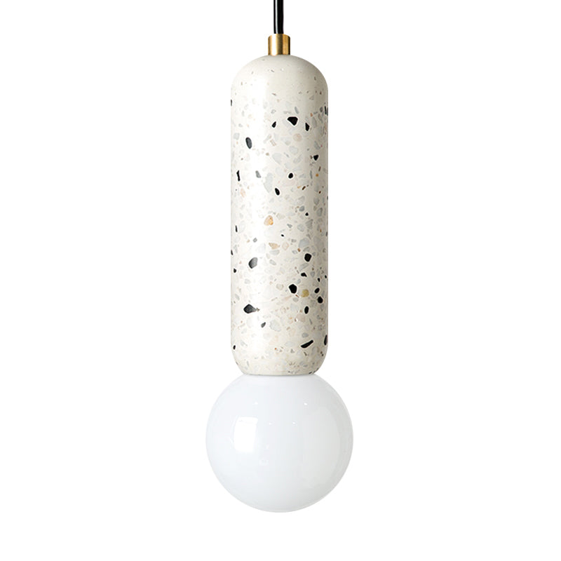Capsule Pendant Minimalism Marble 1 Light Bedside Mini Hanging Lamp with Orb Opal Glass Shade in White/Black