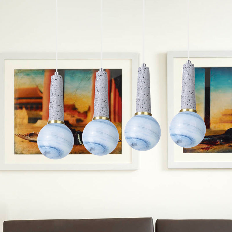 Ball Coffee Shop Hanging Light Blue Planet Glass 1 Head Modernist Pendant Lamp with Marble Top