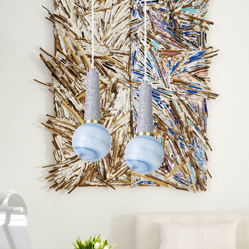 Ball Coffee Shop Hanging Blue Blue Planet Glass 1 tête Pendante moderniste avec dessus en marbre