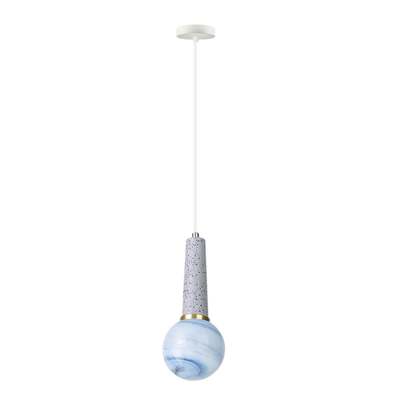 Ball Coffee Shop Hanging Light Blue Planet Glass 1 Head Modernist Pendant Lamp with Marble Top