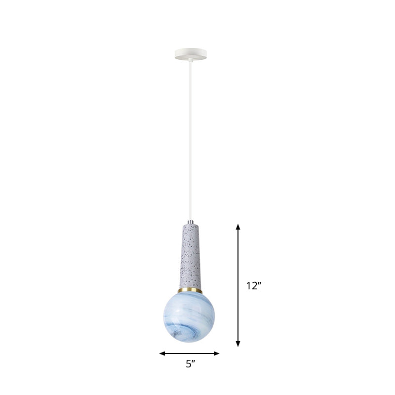 Ball Coffee Shop Hanging Light Blue Planet Glass 1 Head Modernist Pendant Lamp with Marble Top