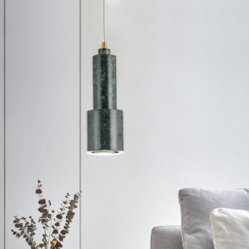 White/Green Tube Hanging Ceiling Light Marble 1-Light Nordic Suspended Pendant Lamp for Living Room