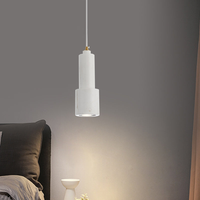 White/Green Tube Hanging Ceiling Light Marble 1-Light Nordic Suspended Pendant Lamp for Living Room