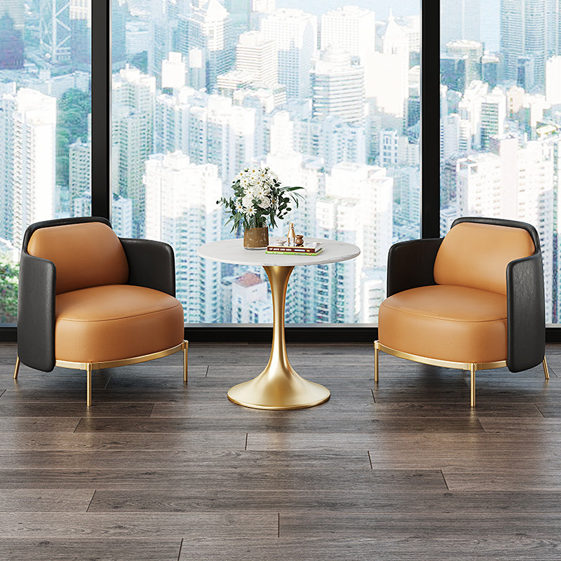 Leather Lounge Chair Square Arms Solid Color Side Chair with Golden Legs