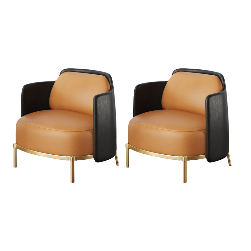 Leather Lounge Chair Square Arms Solid Color Side Chair with Golden Legs