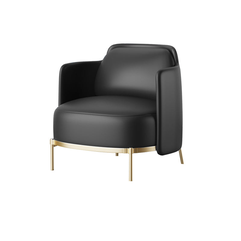 Leather Lounge Chair Square Arms Solid Color Side Chair with Golden Legs