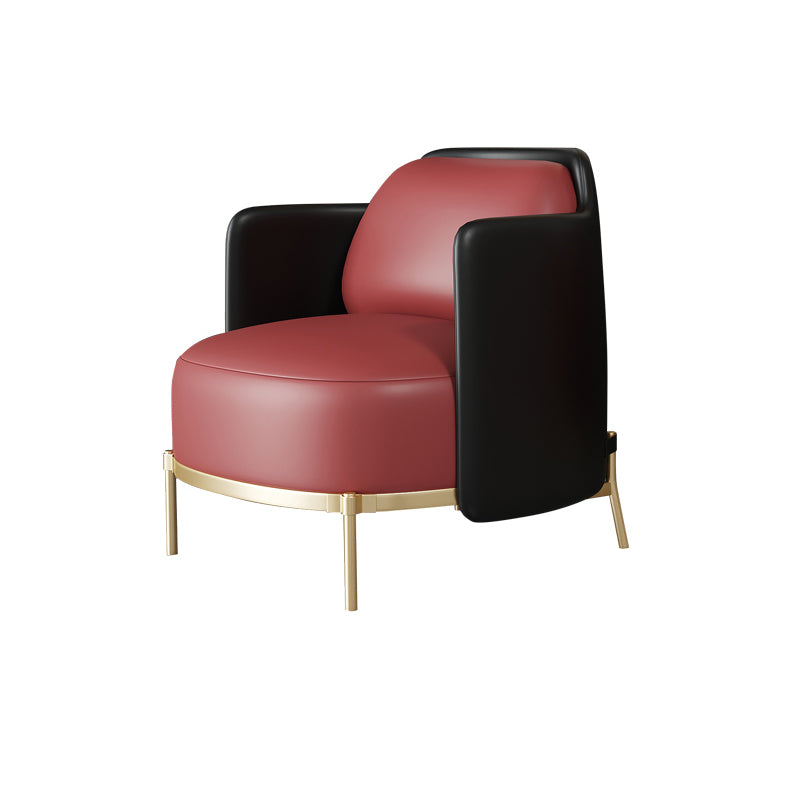 Leather Lounge Chair Square Arms Solid Color Side Chair with Golden Legs
