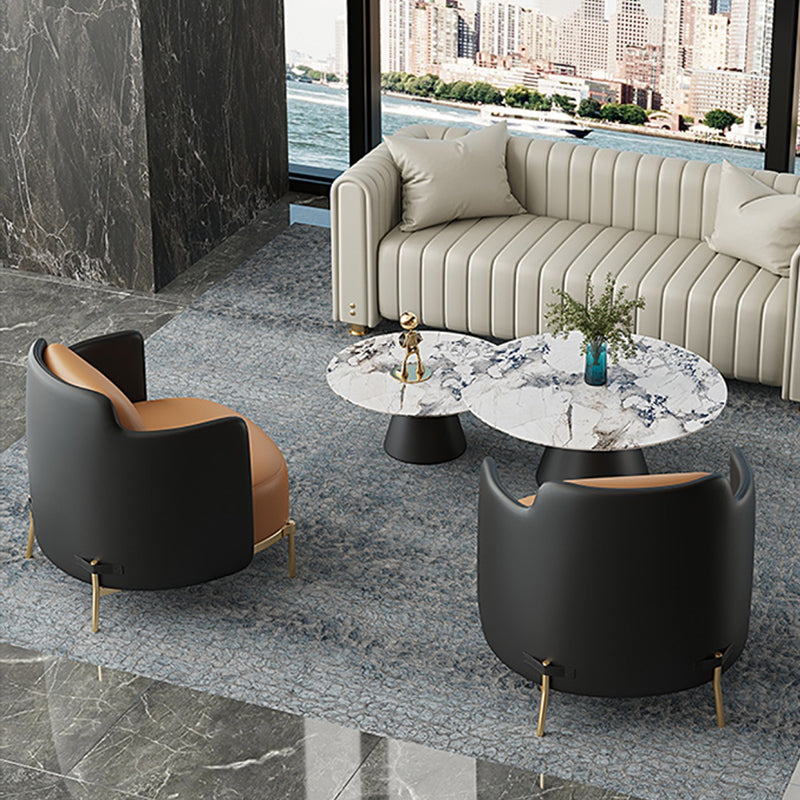 Leather Lounge Chair Square Arms Solid Color Side Chair with Golden Legs