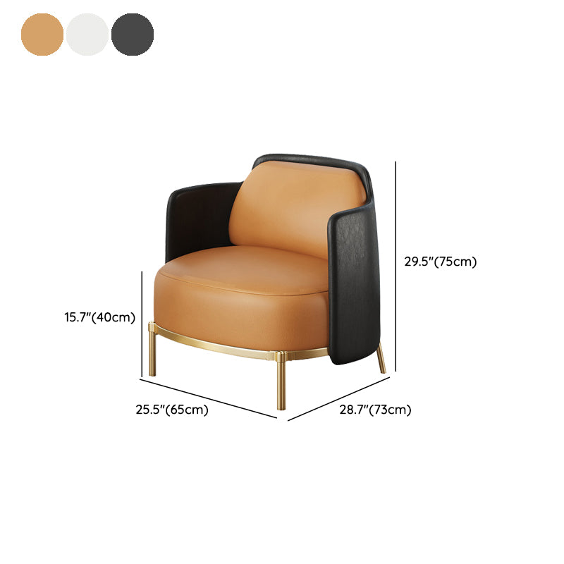 Leather Lounge Chair Square Arms Solid Color Side Chair with Golden Legs
