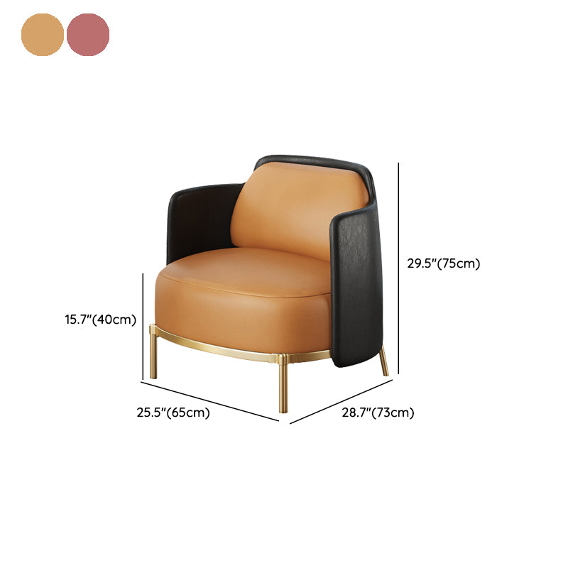 Leather Lounge Chair Square Arms Solid Color Side Chair with Golden Legs