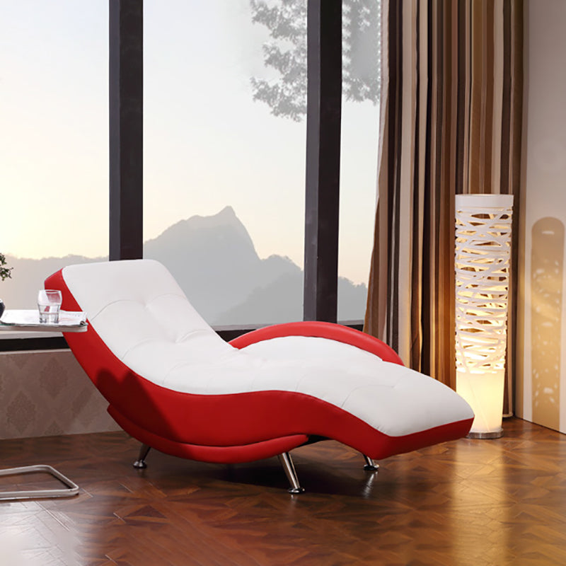 Modern Upholstered Reclining Chaise Lounge with One Arm Faux Leather Chaise