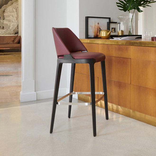 Scandinavian Faux Leather Bar Stools Solid Wood Stool with Footrest