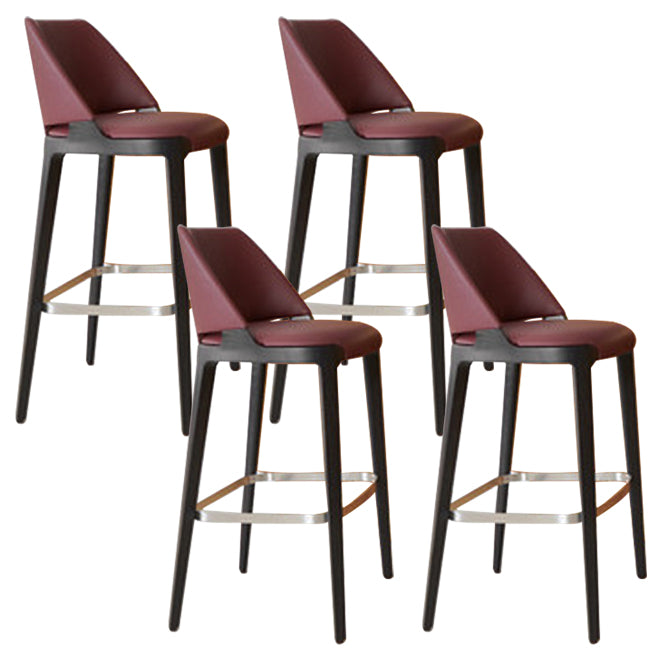 Scandinavian Faux Leather Bar Stools Solid Wood Stool with Footrest
