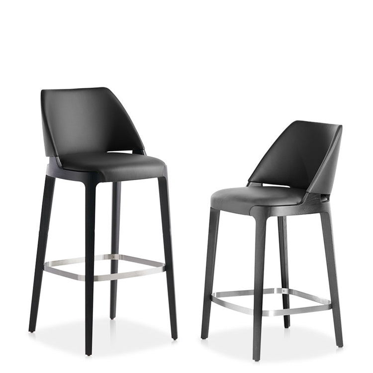 Scandinavian Faux Leather Bar Stools Solid Wood Stool with Footrest