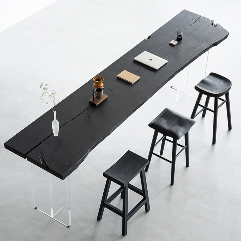 Solid Wood Dining Stools Black Armless Bar Stools with Footrest
