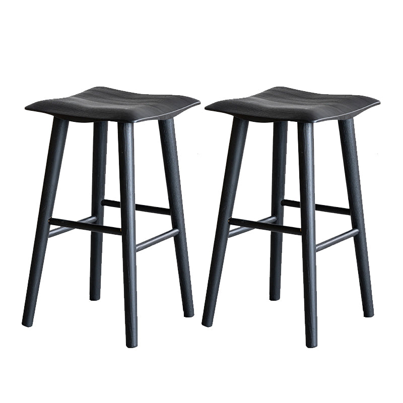 Solid Wood Dining Stools Black Armless Bar Stools with Footrest