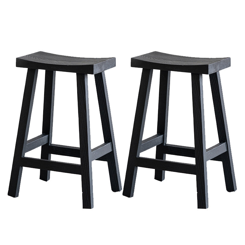 Solid Wood Dining Stools Black Armless Bar Stools with Footrest