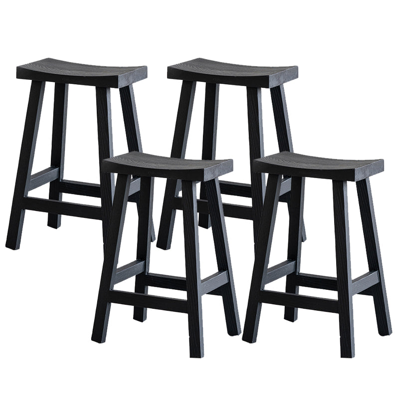 Solid Wood Dining Stools Black Armless Bar Stools with Footrest