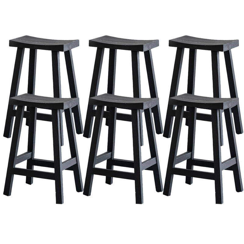 Solid Wood Dining Stools Black Armless Bar Stools with Footrest