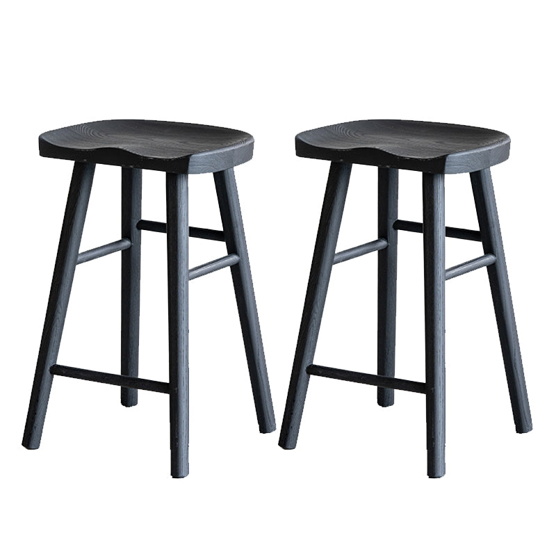 Solid Wood Dining Stools Black Armless Bar Stools with Footrest