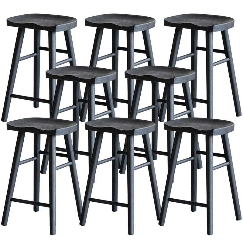 Solid Wood Dining Stools Black Armless Bar Stools with Footrest