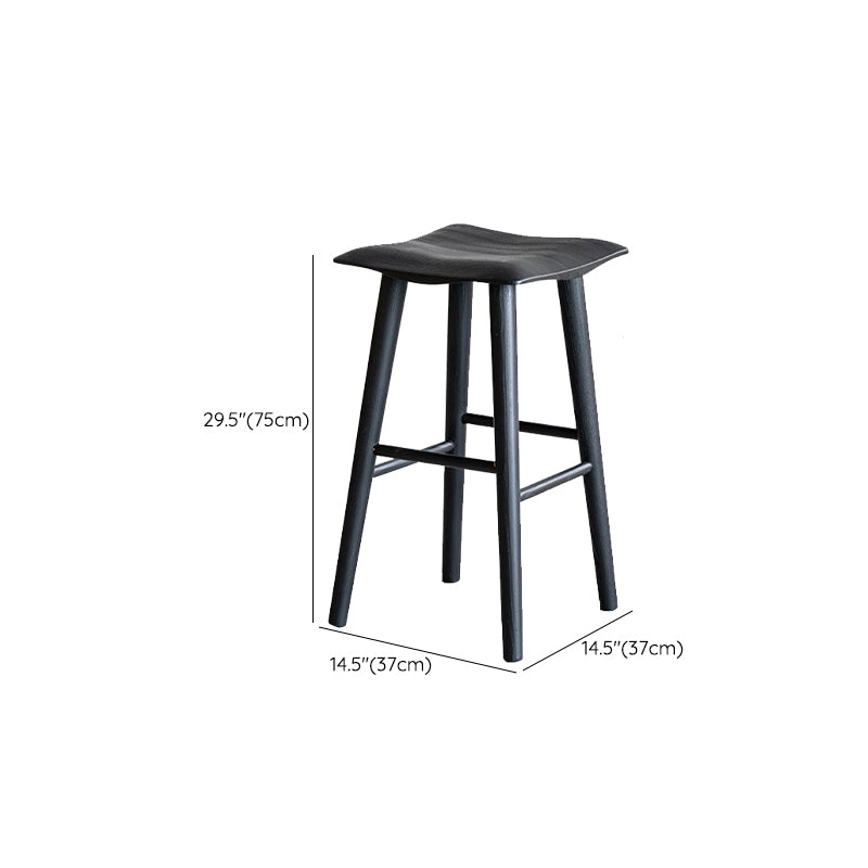 Solid Wood Dining Stools Black Armless Bar Stools with Footrest