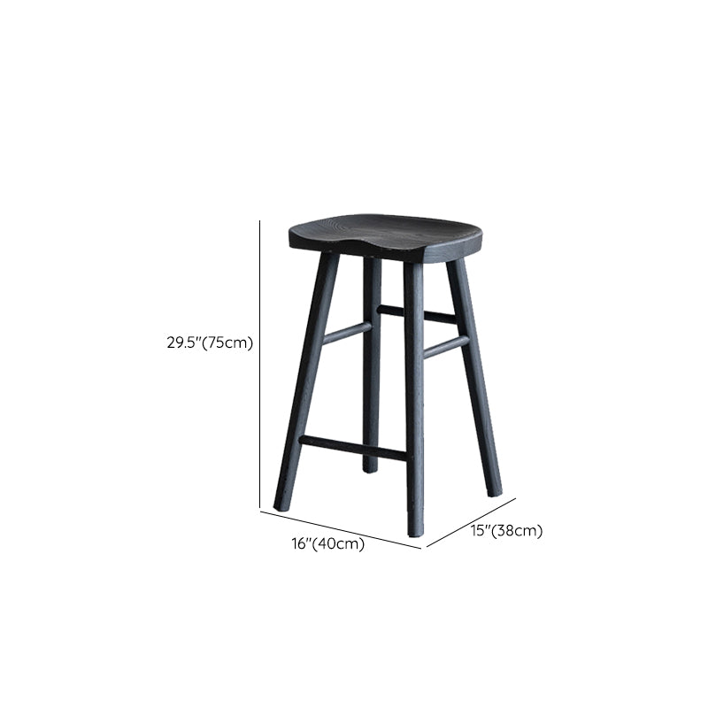 Solid Wood Dining Stools Black Armless Bar Stools with Footrest