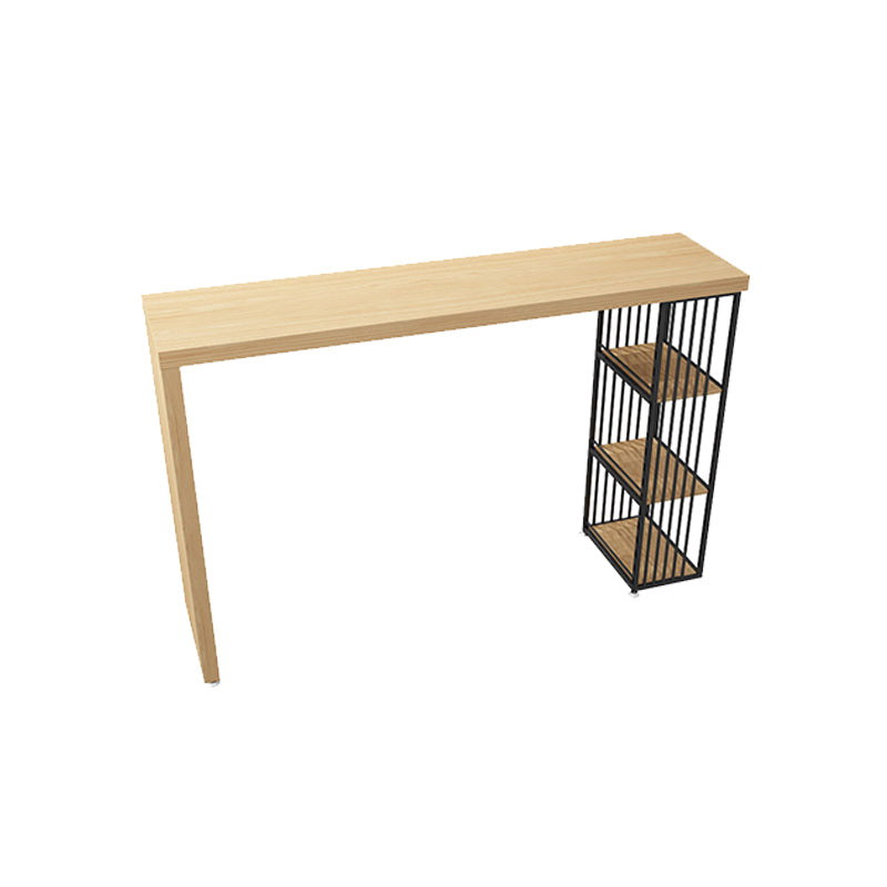 Solid Wood Bar Table Rectangle Dining Table with Storage Shelves